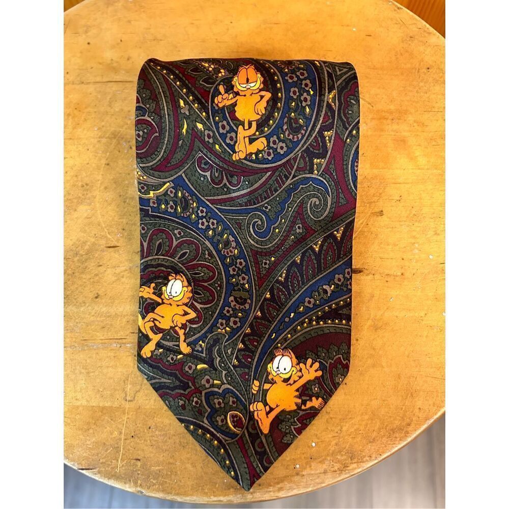 Vintage Garfield neck tie Paisley burgundy men's Paws Addiction (4784)